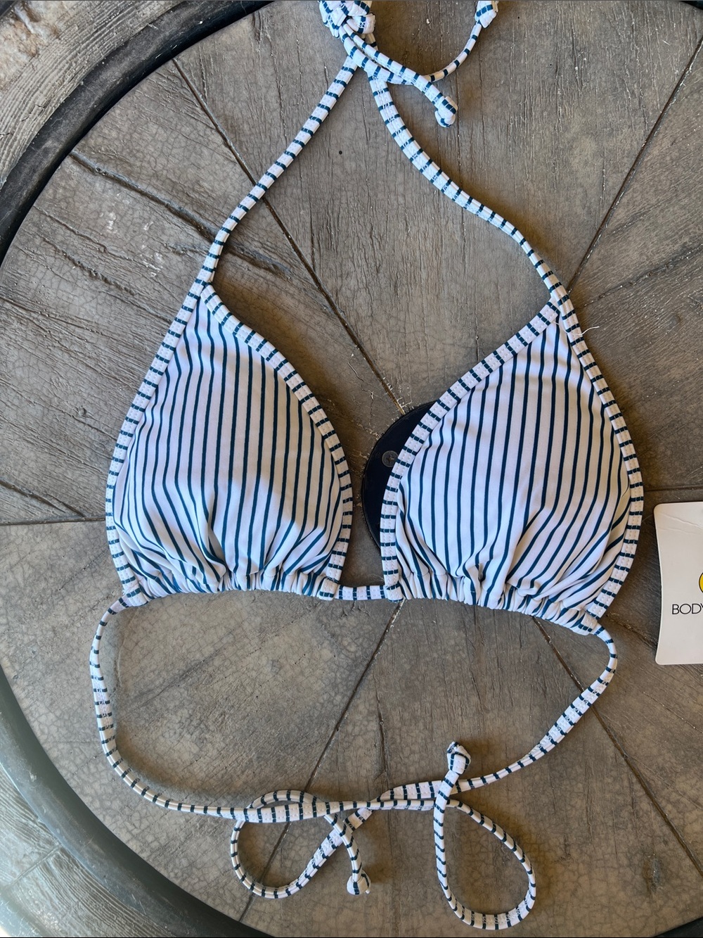 Body Glove Blue and White Striped Triangle juniors Swim Top Large B24